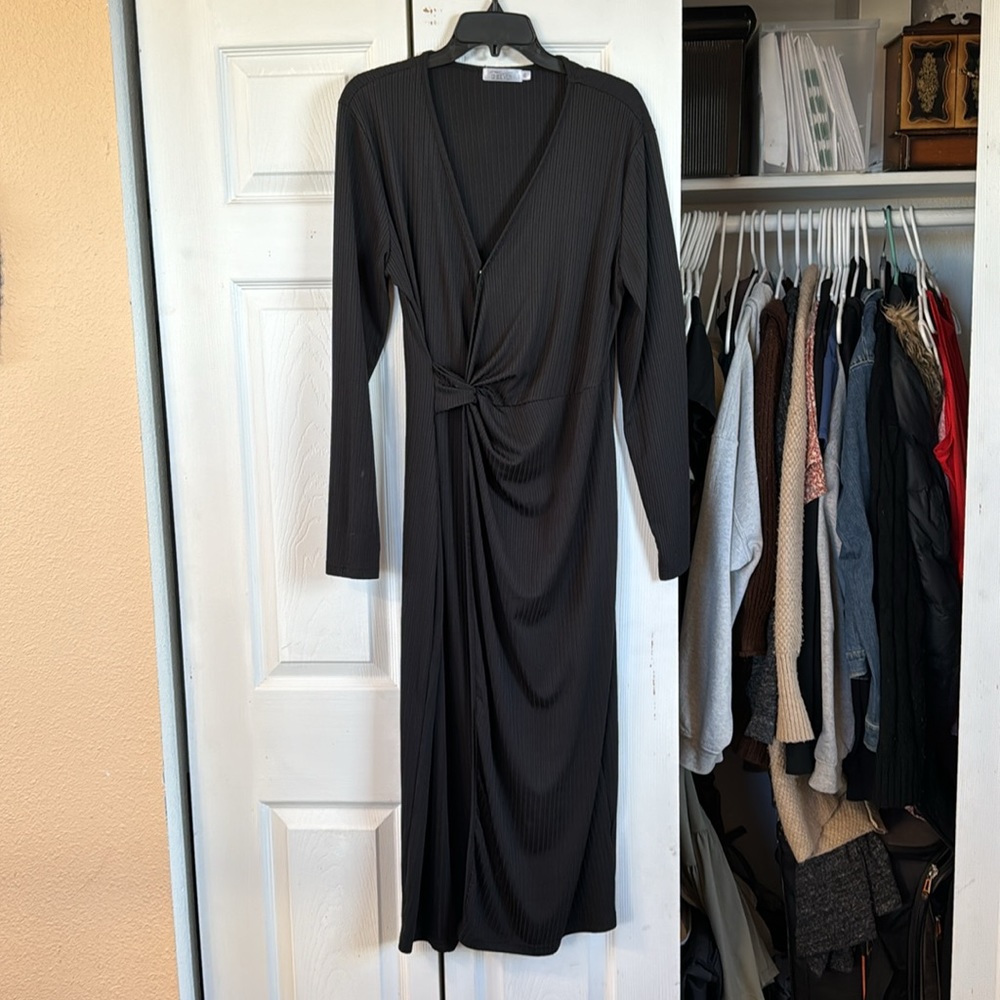 Black faux wrap dress Shibever